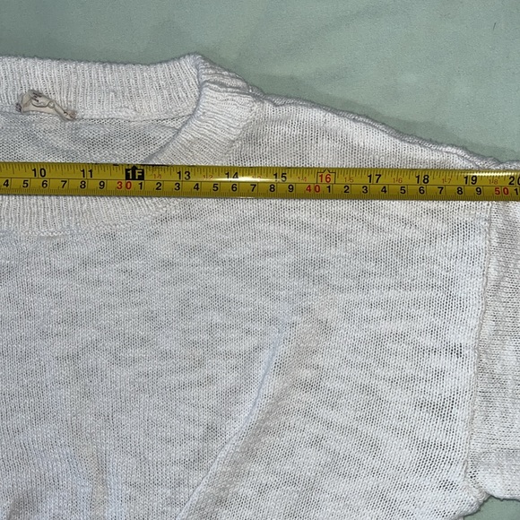 Hem and Thread white crop crew sweater with pull tie gathering at waist - Picture 10 of 13